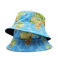 Top World Map Print Bucket Hat Earth Pattern Fisherman Hats Double Sides Location Design Panama Caps For Adult Outdoor Sun New