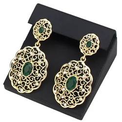 Sunspicems Gold Color Arabic Earring Bride Wedding Jewelry For Women Morocco Bijoux Round Hollow Arabesque