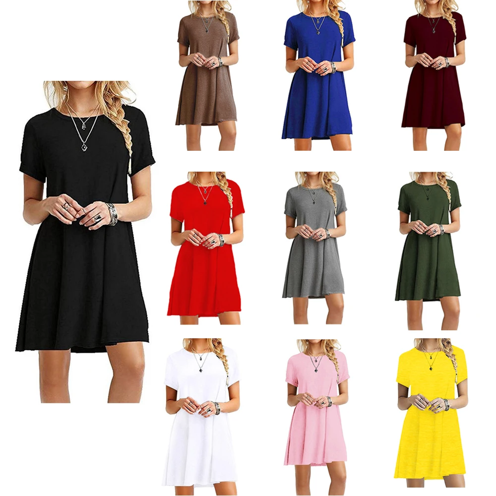 2025 New Summer Women Dress Breathable Casual Short Sleeve Dress Design Perfect Outdoor Activities Slim Pure Color A-Line Dress