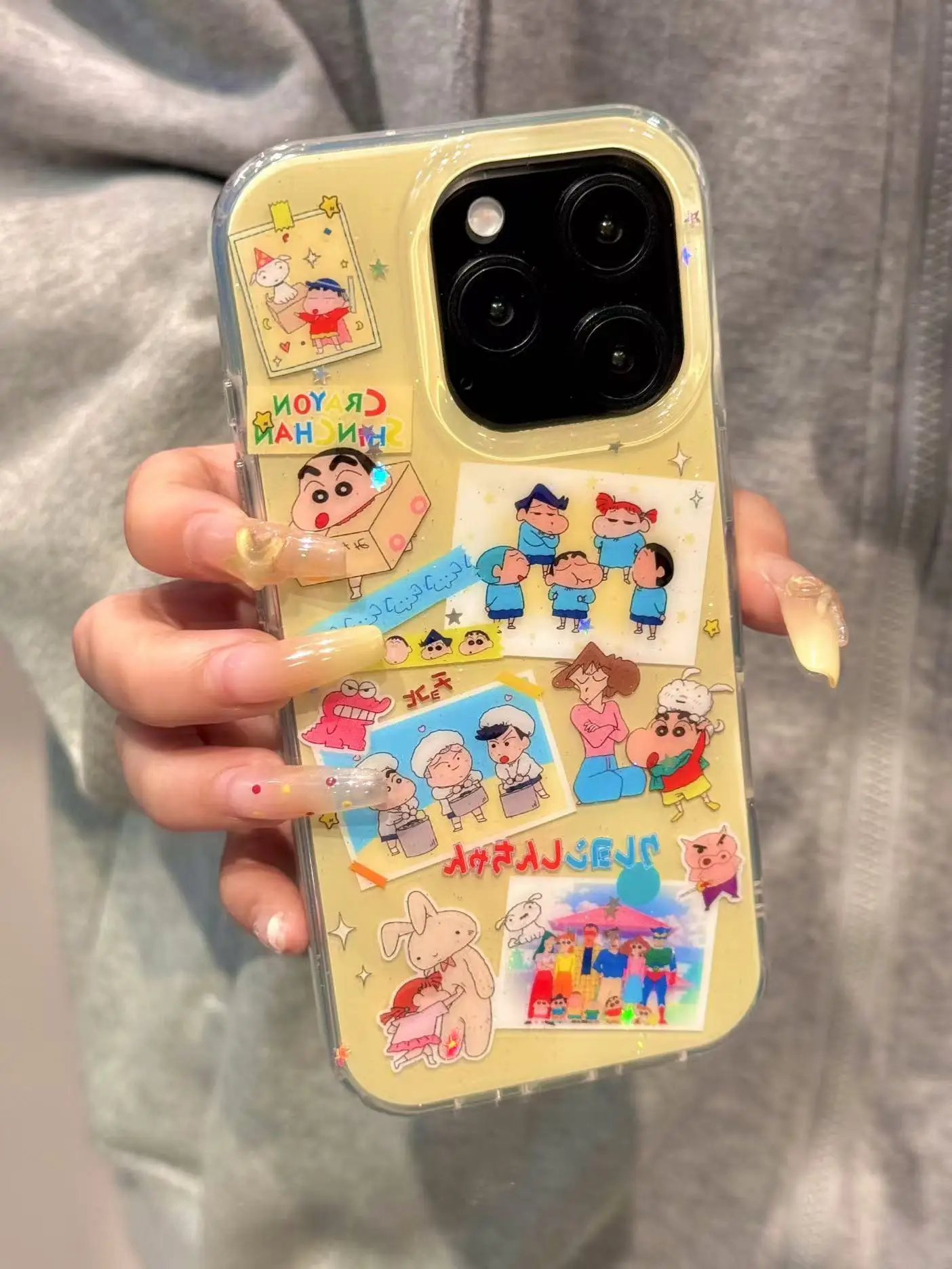 Funda de teléfono con purpurina Shin-chan Buriburizaemon con ilustración de dibujos animados para iPhone 11 12 13 14 15 16 Pro Max Anime Shin-chan