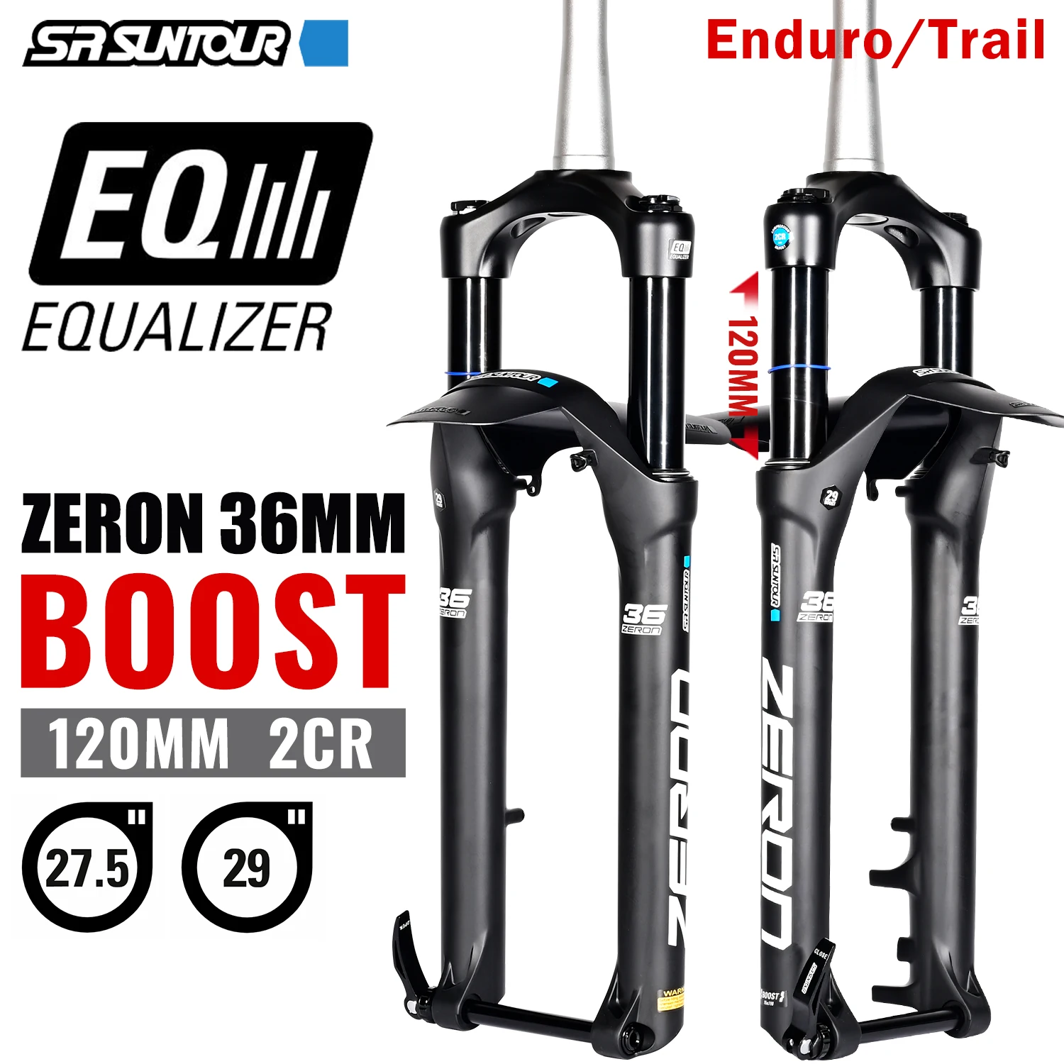 SUNTOUR MTB Suspension Fork with 120mm 140mm travel ZERON 36mm RAIDON 34mm Boost 110x15mm 27.5 29-inch EQ 2CR ENDURO Trail 2.5kg