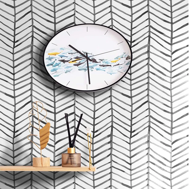 Boho Peel and Stick Wallpaper Stripe Herringbone Black White Vinyl Self Adhesive Room Decor Contact Paper 45cm wide