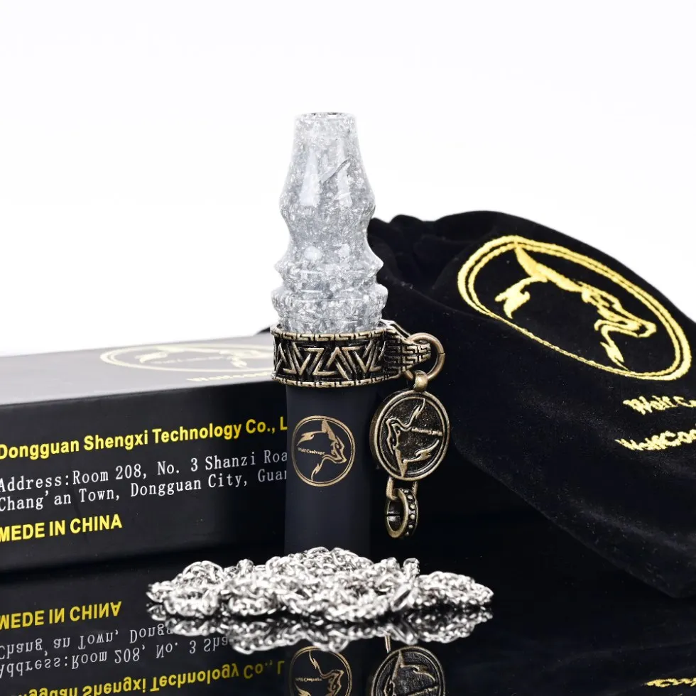 hookah tips Arabic hookah mouthpiece, stable wood gold foil resin inhalation tip+Triangle buckle with portable chain