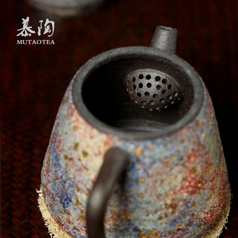 Mu Tao Mine Colorful Large Stone Handmade Wood-Fired Coarse Pottery Pot, Old Rock Clay Teapot, Kung Fu Tea Set