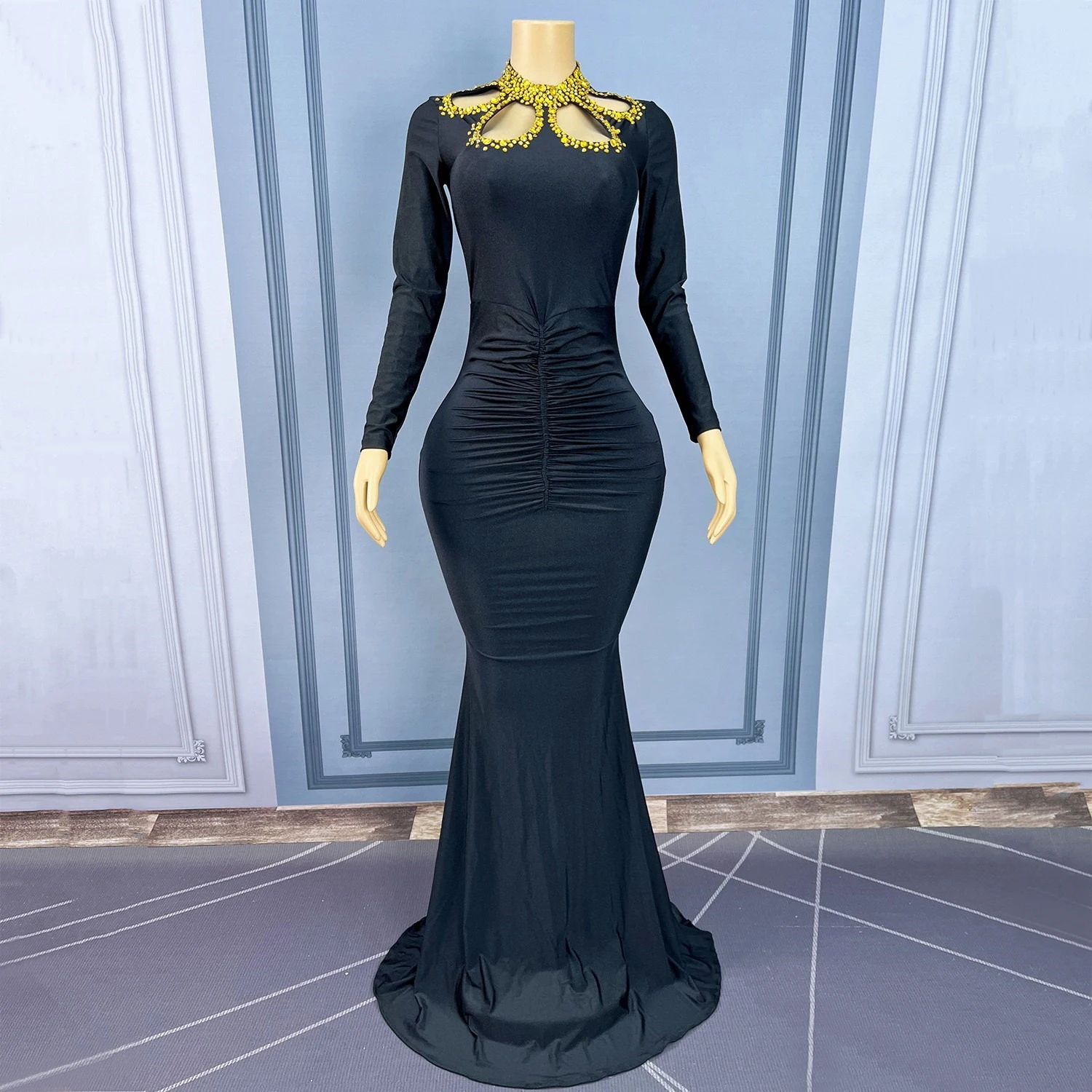 Mode Schwarz Feiern Meerjungfrau Kleid Frauen Sänger Zeigen Abend Outfit Nachtclub Party Festival Kleider Jazz Kostüm XS10222