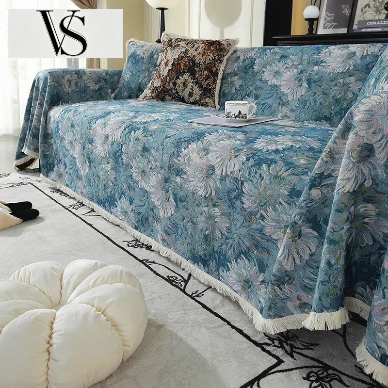 Cover Sofa Cushion American Floral Print Cover Sofa with Tassels Soft Full for Seasons Four High Quality Anti-Wear Couch