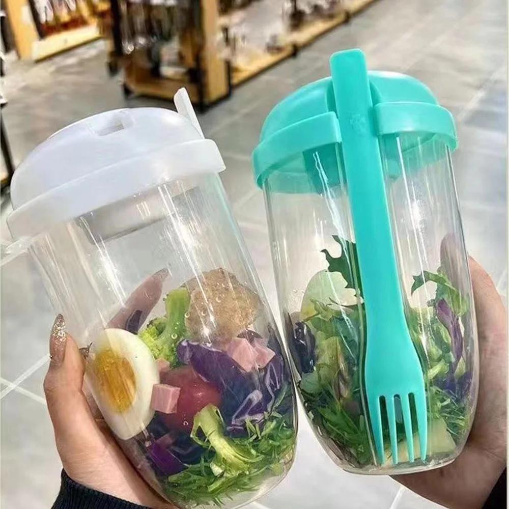 1LPortable Bottle Salad Cup Breakfast Oatmeal Cereal Nut Yogurt Bowl with Fork Sauce Cup Lid Bento Box Yogurt Storage Bowl Lunch