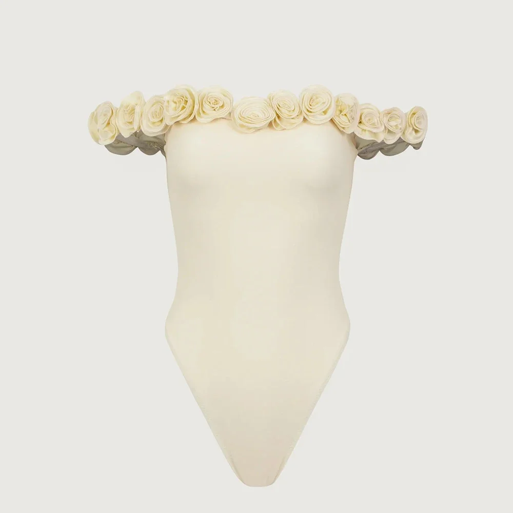 Bañador de una pieza para mujer, traje de baño unicolor Floral, traje de baño Bandeau, ropa de playa, Monokini, trajes de baño para mujer 2024