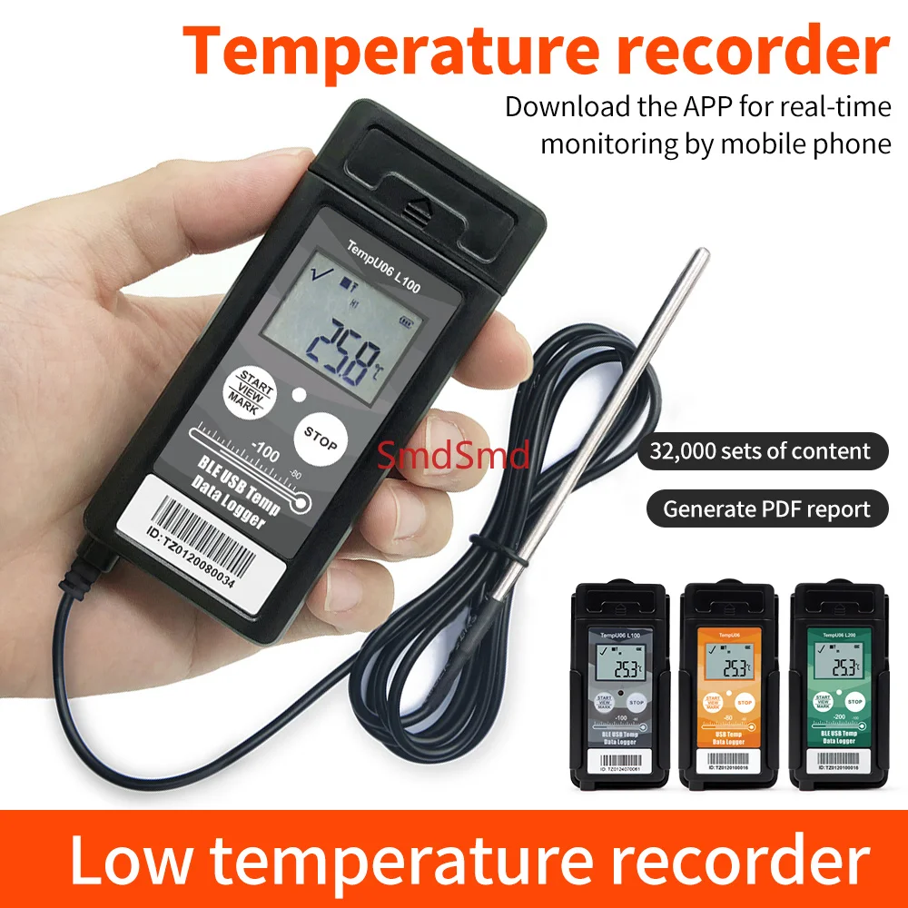 TempU06 Bluetooth Temp Data Logger Reusable -200 Cold Chain Low Temperature Recorder Temperature Monitor with External Sensor