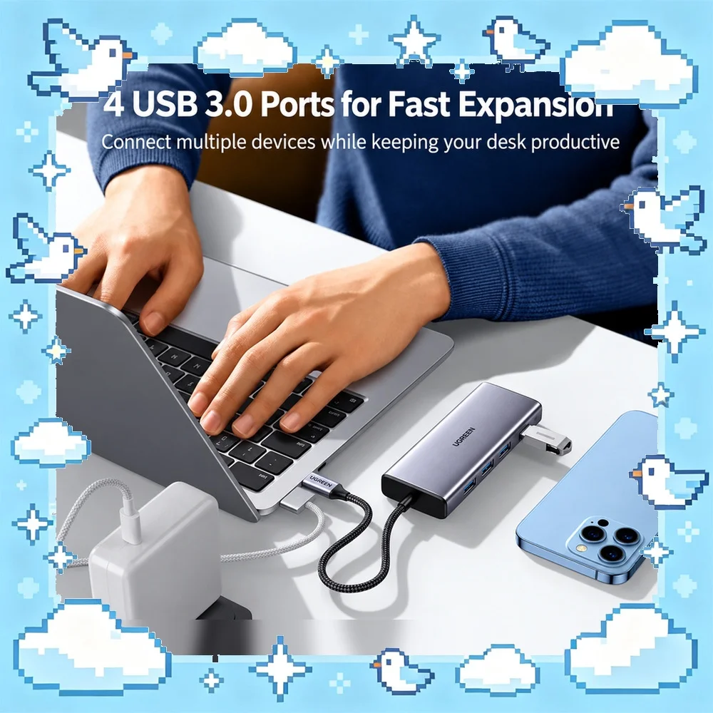 UGREEN CM498 90882 5-in-1 USB-C to VGA Hub, 1080p 60Hz VGA Adapter with 4 USB-A 3.0 5Gbps Data Ports