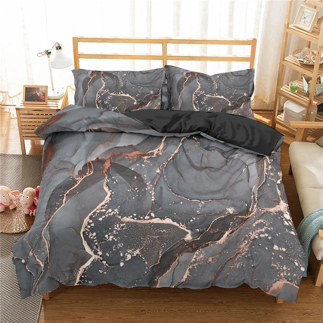 Modern hot Grey Marble Full/Queen Quilt Set