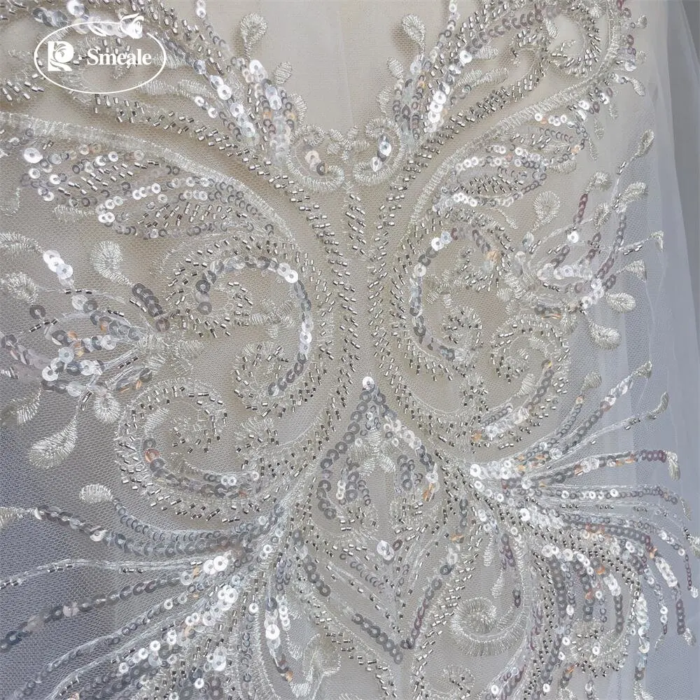 3 Designs. Mehrfarbige, verschlüsselte Perlenstickerei mit Paillettenkragen-Applikationen, Hochzeits- und Abendkleid, Blumenaccessoires RS4196 – Detail 8
