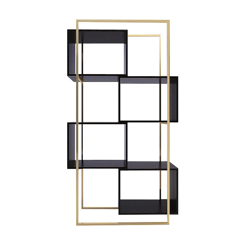 

Italian light luxury shelves, simple modern art stainless steel bookshelves, floor-to-ceiling wrought iron, office