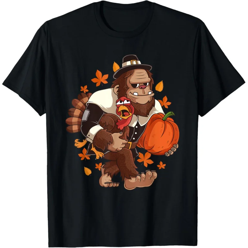 

Bigfoot Pilgrim Pumpkin Turkey Day Thanksgiving Fall Autumn T-Shirt