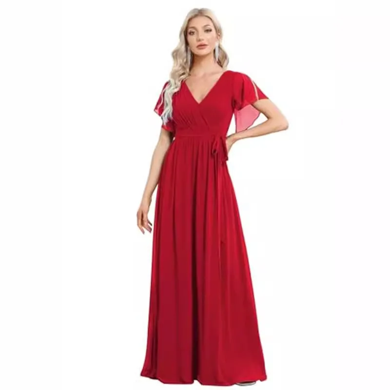 

Evening dress new sexy V-neck chiffon dress women's party bridesmaid dress new party sexy temperament elegant high-end clothing
