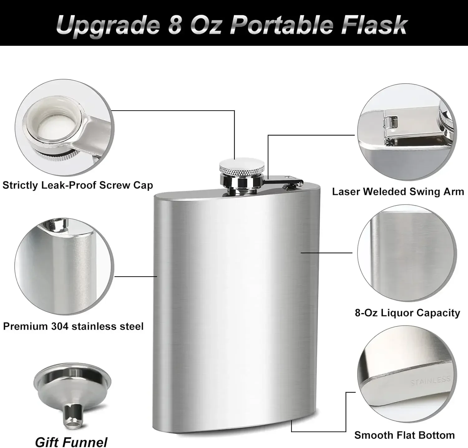 4/7/10 oz Stainless Steel Hip Flask with Funnel Pocket Hip Flask Alcohol Whiskey Hip Flask Screw Cap KC0139