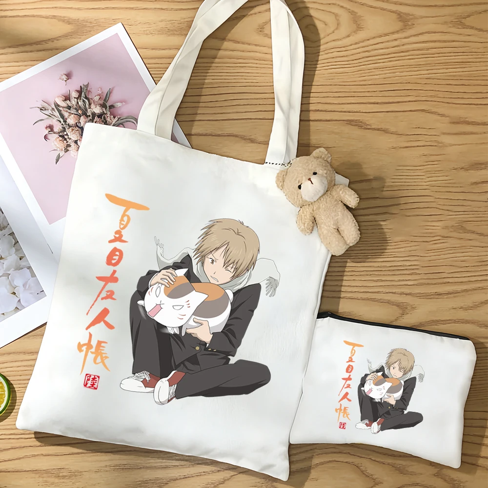 

kawaii 3pcs/set Natsume Takashi Natsume's Book of Friends Madara thicken canvas bag Anime figure Printing shopping bag gift