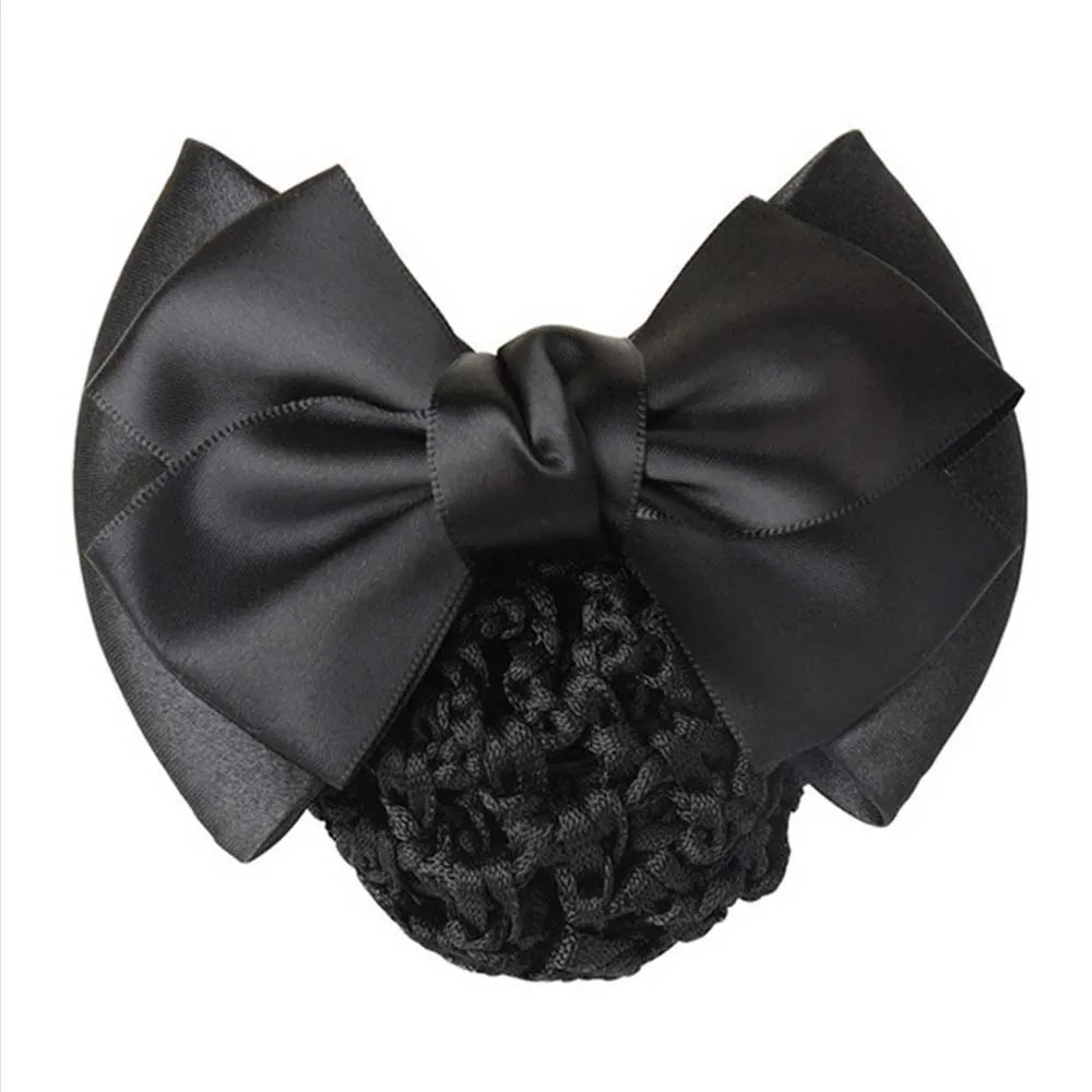 Satin Bow Barrette Lady Hair Clip Cover Bowknot Net Bun Snood Headband Hairnet Party Professional Work Hairclip Hair Accessories