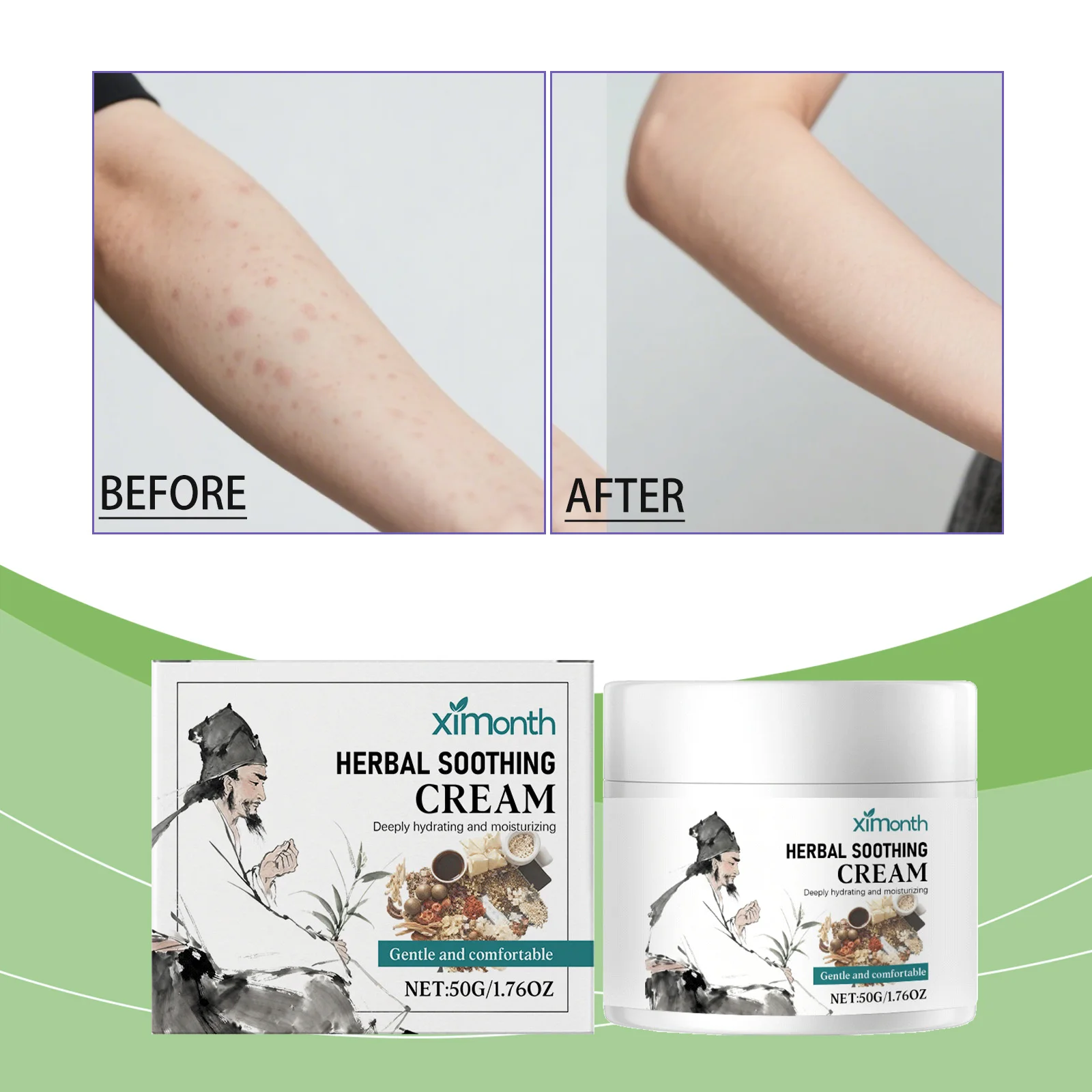 Ximonth Creme Calmante de Ervas Creme Facial Hidratante Profundamente Hidratante para Pele Sensível Suave Confortável 50g