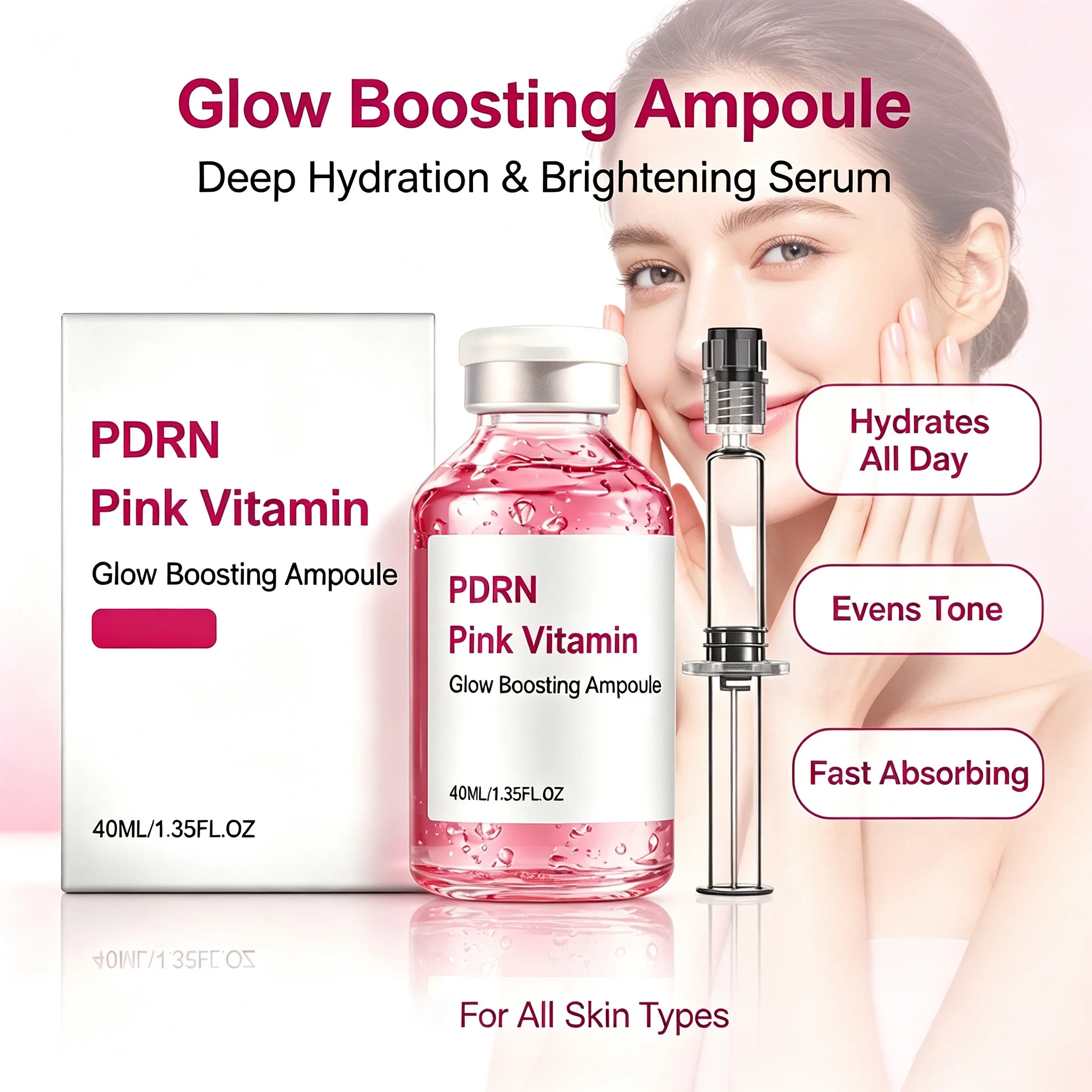 Niacinamide Brightening Serum - Sérum Facial PDRN Vitamina Rosa: Ampola