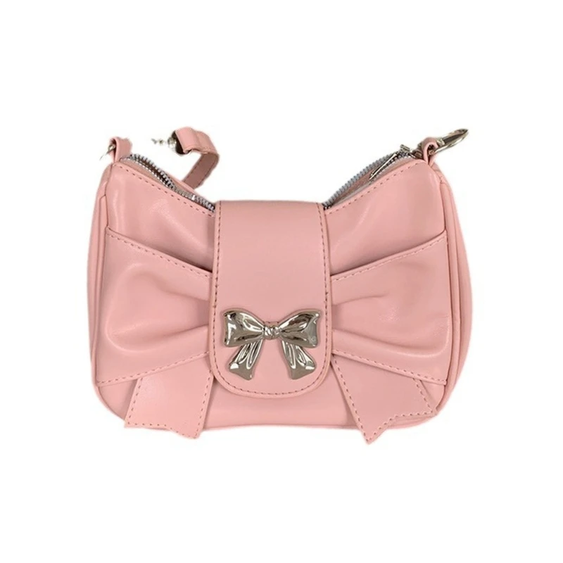 E74B Womens PU Leather Shoulder Bag Bowknot Crossbody Bag Small Messenger Bag Bow Handbag Shopping Dating Bag for Daily