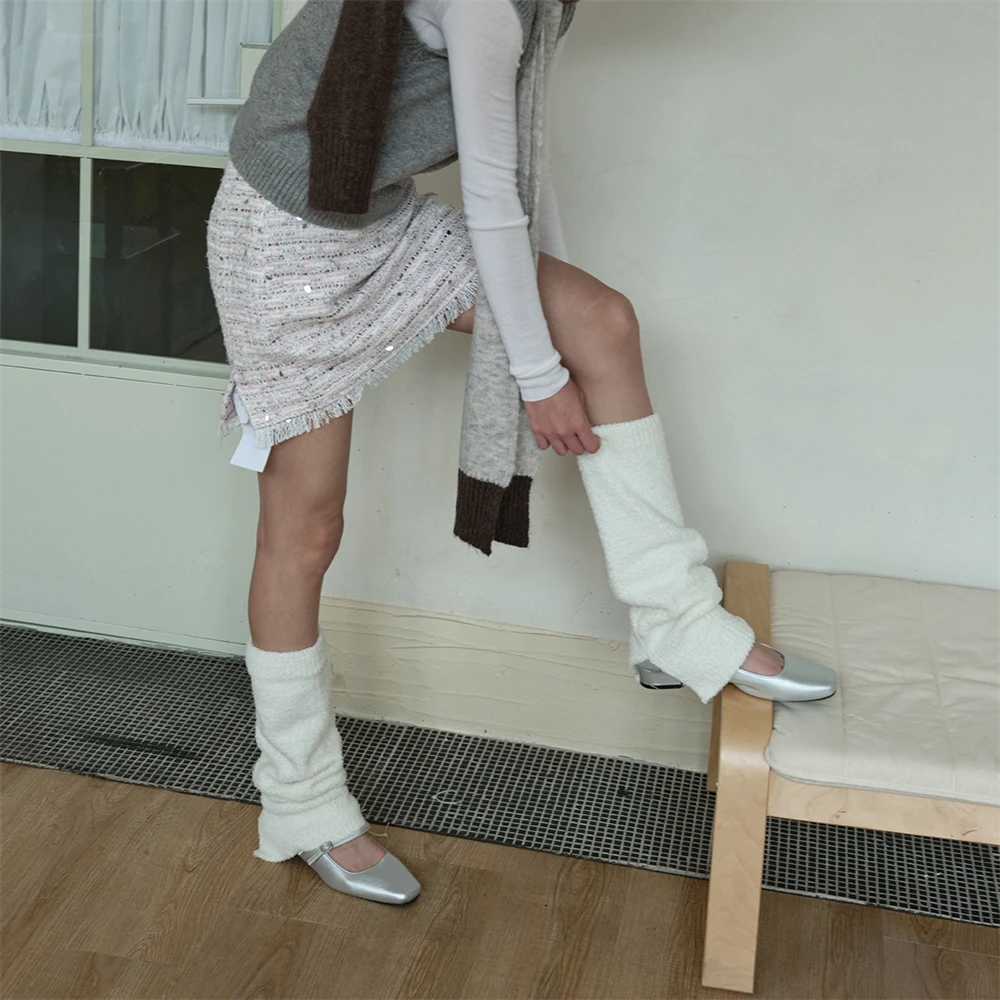 Women's Skin-friendly Solid Color Split Leggings Spring Autumn Hot Girls Y2K Knitted Pile Socks Simple Foot Covers Leg Warmers