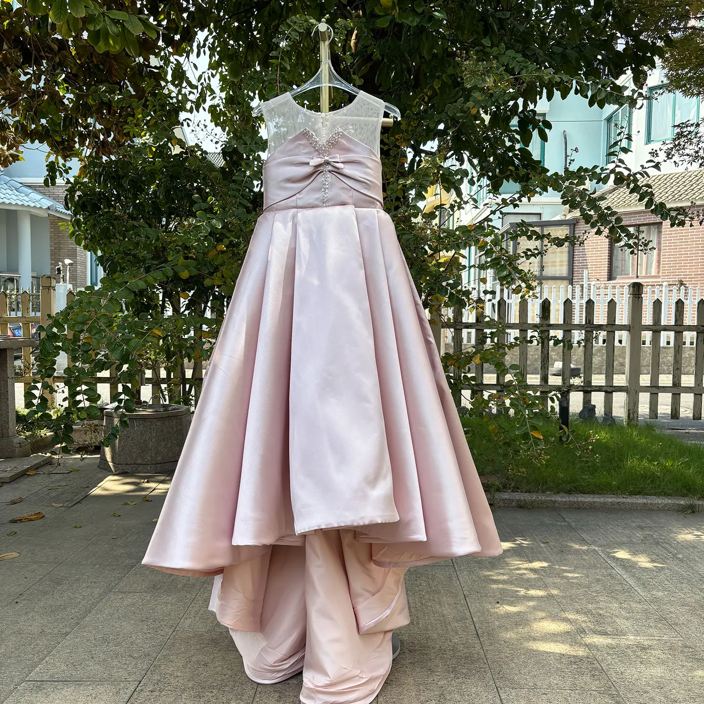 Jill Wish J376 Luxury Pink Crystal Flower Girl Dress Satin Princess Kids Wedding Birthday Pageant Party Festival Evening Gown