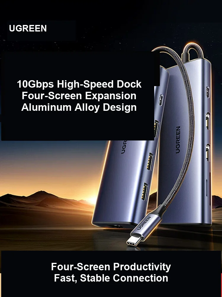 UGREEN CM490 USB C Docking Station Dual HDMI DisplayPort 8K 30Hz Quad Display 10Gbps USB Gigabit Ethernet 100W PD