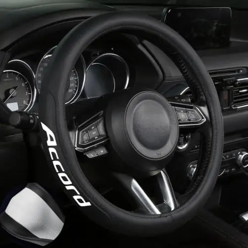 

Leather Steering Wheel Cover for 14-15" Wheels - Breathable, Easy Fit for Accord