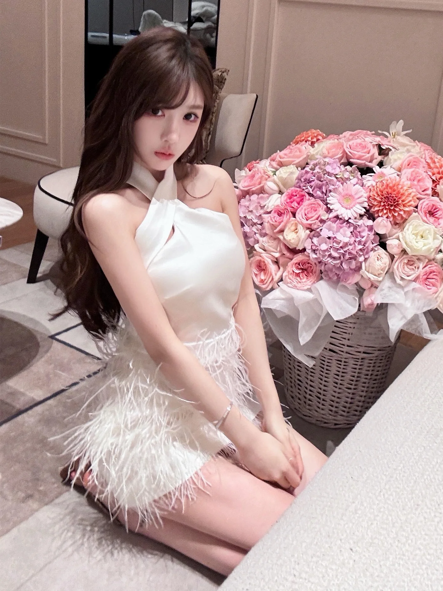 

Sexy Ne Hanging Dr Heavy Work Ostrich Feather Skirt Birthday Par Dr High Waist Polyester Fiber mid Stretch A-Line S...