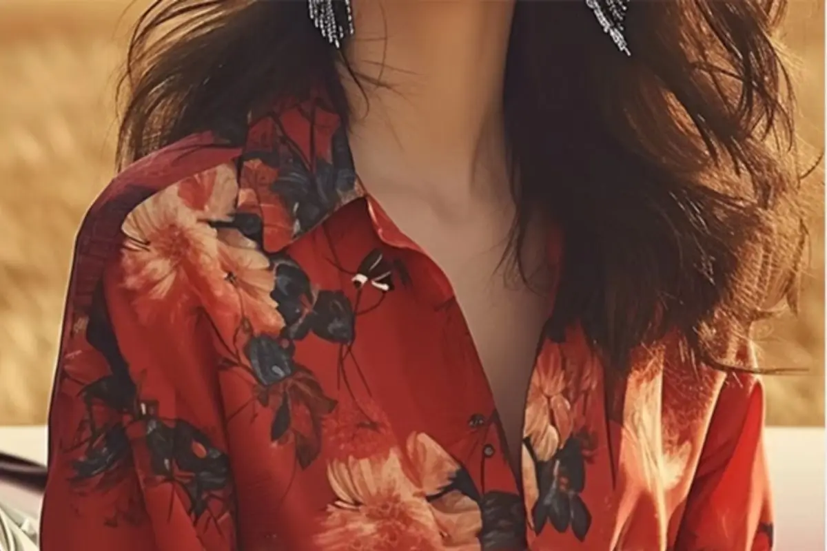 Popular Lightweight Lapel Long-sleeved Button Splicing Top 2025 New Women Autumn French Niche Design Red Printed Shirt