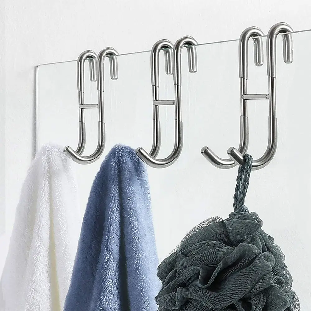 12*5*1.2cm Double S-shaped Hook 304 Stainless Steel Storage Hanger For Glass Door Type Shower Hook Kitchen/Bathroom Towel Rack