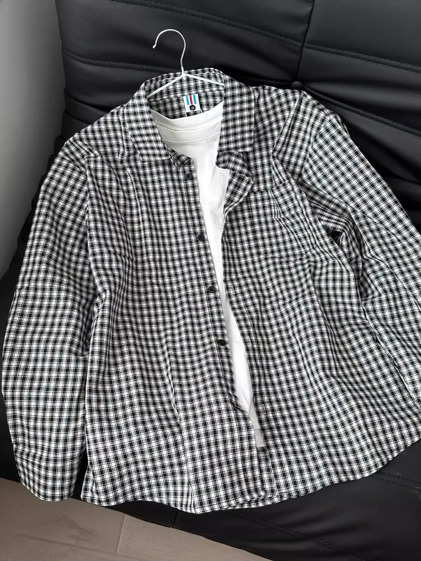 

Bla White Plaid Men's irt Cleanfit Retro Japanese Sle Long Sve Premium Spring Outerwear Youth Faion Spring 2025