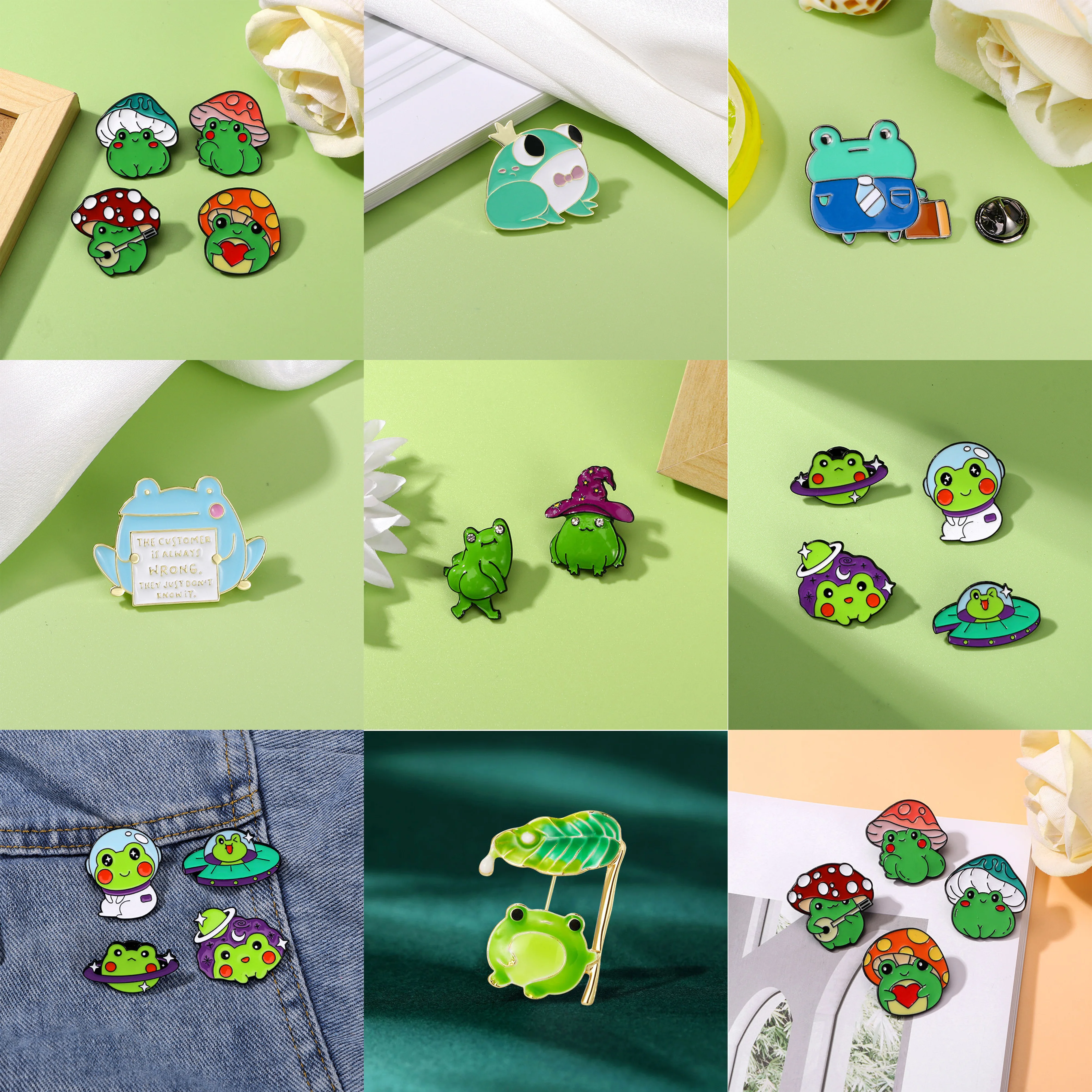 Creative super cute frog mushroom shaped cartoon badge with red heart, metal dripping oil, cross-border animal brooch