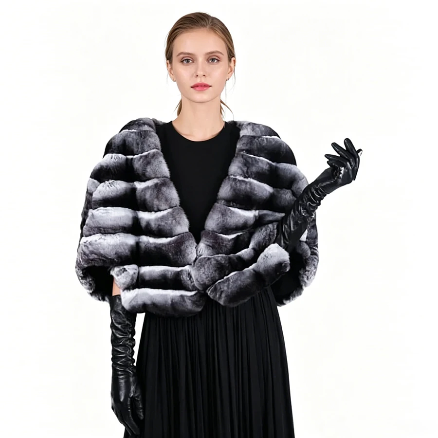 

Chinchilla Fur Short Real Rex Rabbit Fur Coat Women's Winter Fur Jacket Luxury Clothing Natural Fur Jacket