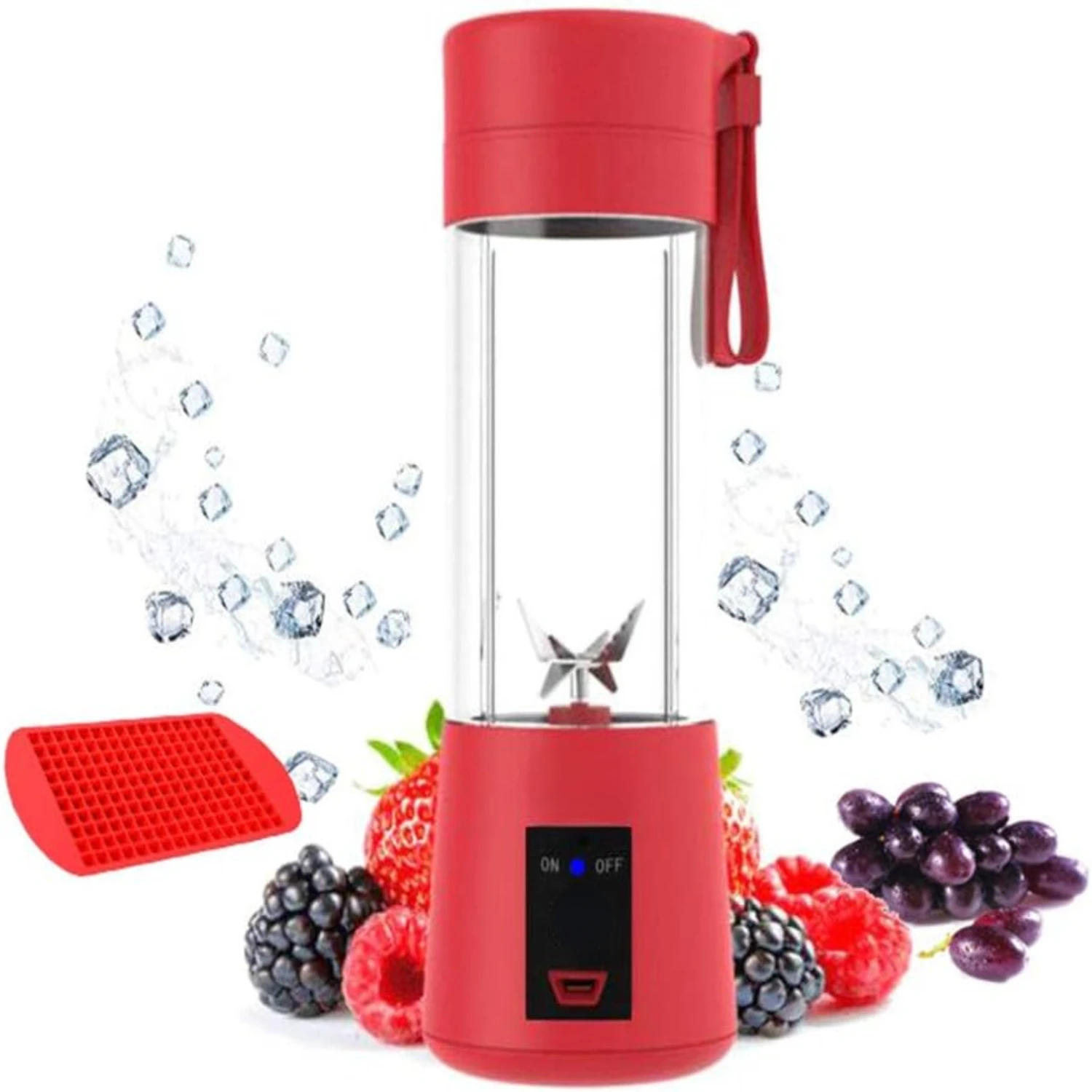 

Red Portable Mini USB Rechargeable Personal Smoothie Maker Juicer Cup Blender 380ML with 6PCS Blades - Ideal for Home, Office, a