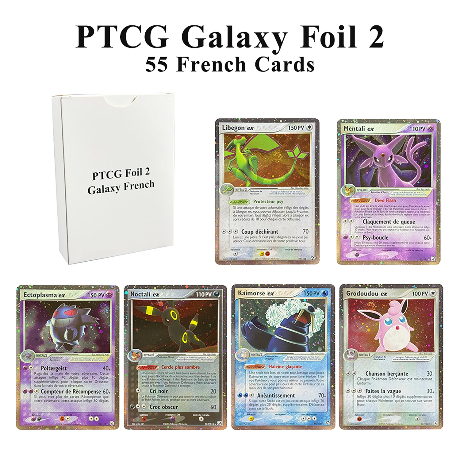 French PTCG Proxy Card Holographic Foil Neo Entei Charizard Regice Flygon Dragonite Mew Wailord Raichu Rayquaza 55 Cards/Box