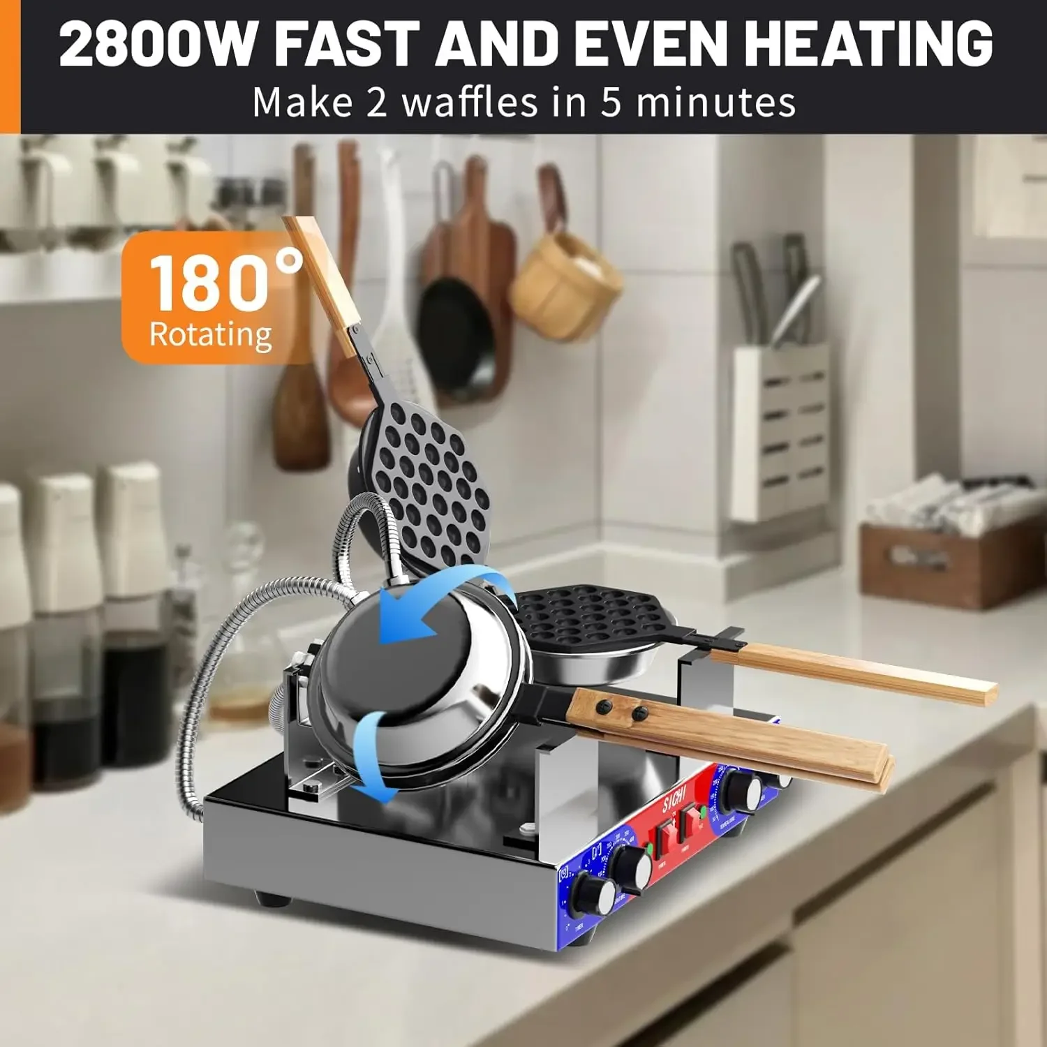 Waffle Maker Machine with 550℉Heating and Timer Control,7'' x 8'' Large Egg Pancake Double-sided Egg Waffle Maker with Nonstick,