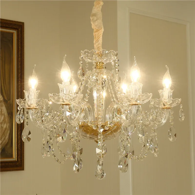 Aura Modern European Crystal Chandelier Candle Style Pendant Light For Living Room Bedroom Dining Villa Luxury Home Decor