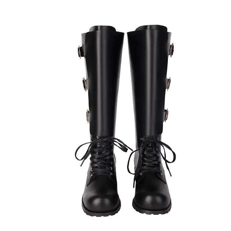 Steampunk Mittelalterliche Retro Motorradstiefel aus PU-Leder mit Schnalle, kniehohe Stiefel für Herren, Renaissance Cosplay, runde Zehenschuhe 2026 – Detail 7