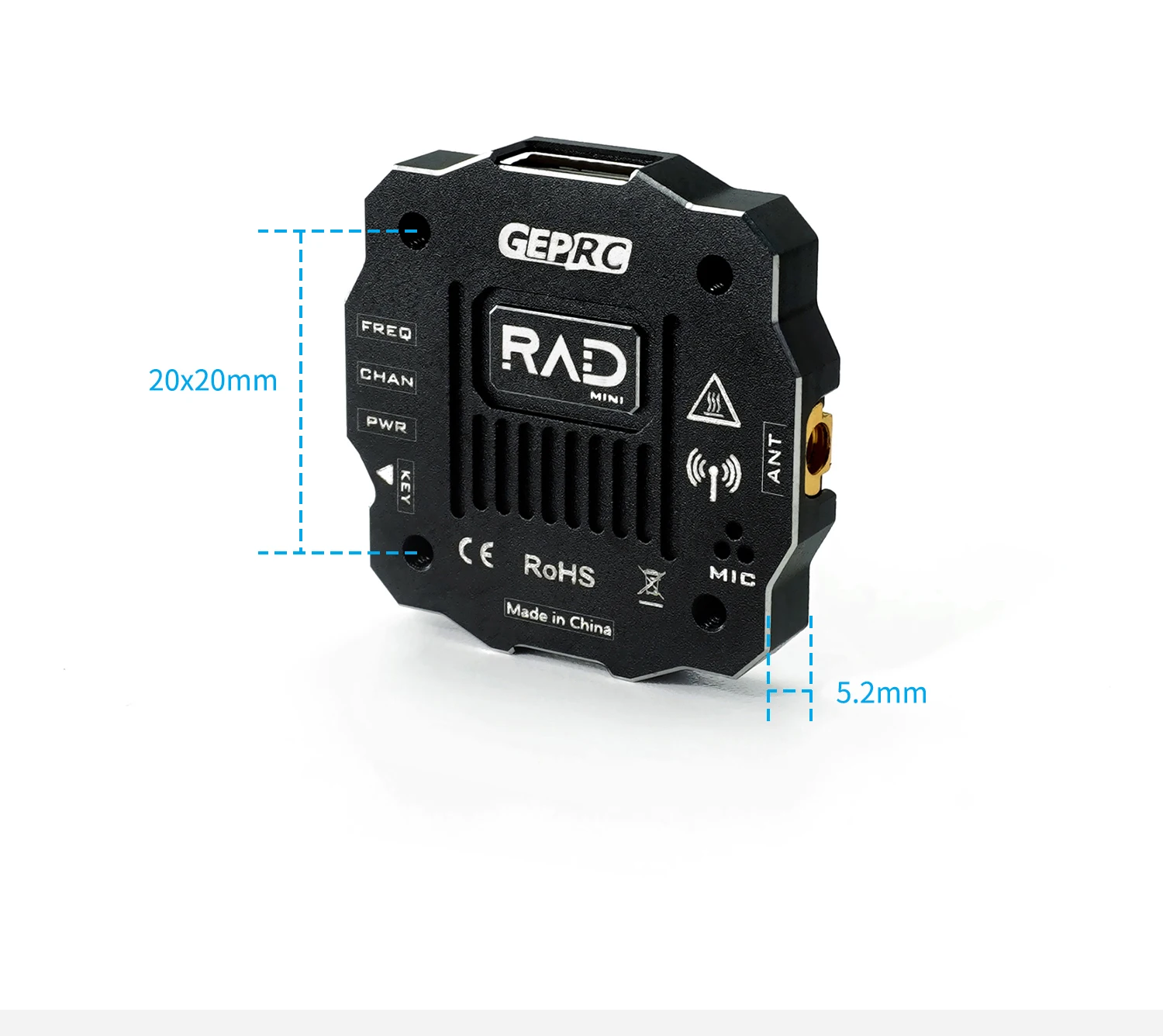 

GEPRC RAD MINI 1W 5.8G PitMode 25mW 200mW 500mW 1000mW Adjustable FPV VTX Built-in Microphone 2-6S 20X20mm for FPV Long Range