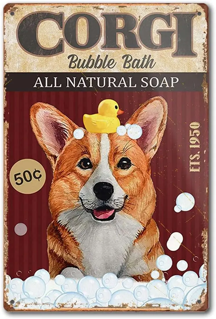 Gift for Corgi Lovers Dog Corgi Company Poster Wall Art Coffee Shop Bathroom Home Living Decor Retro Metal Tin Sign Home Wa