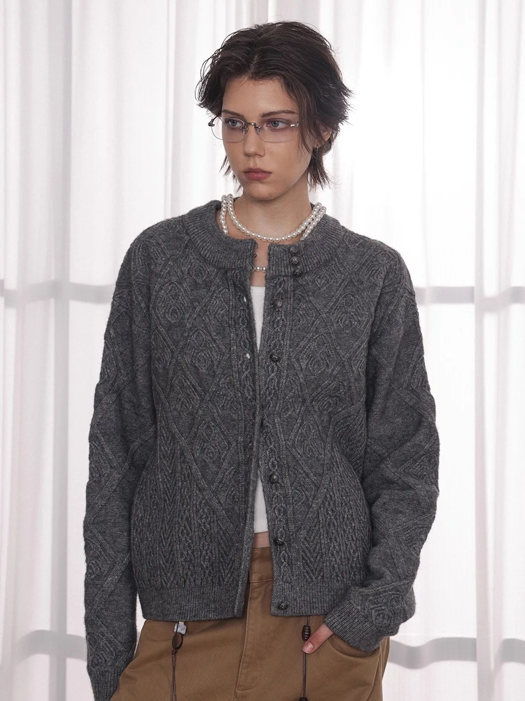 

Мужской вязаный кардиган в американском ретро-стиле, высококачественный, с круглым вырезом, с ромбовидным узором, теплый, осенний, с длинными рукавами