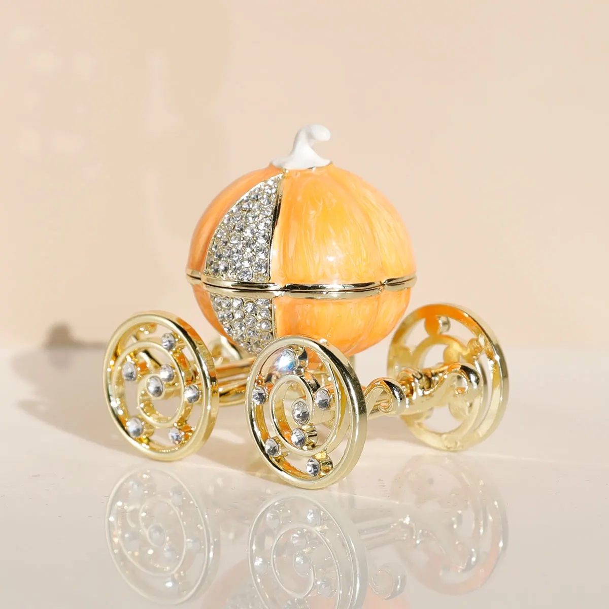 Carruaje de calabaza de Cenicienta esmaltado pintado a mano, caja de baratija de joyería con bisagras decorativas, regalo único para la familia