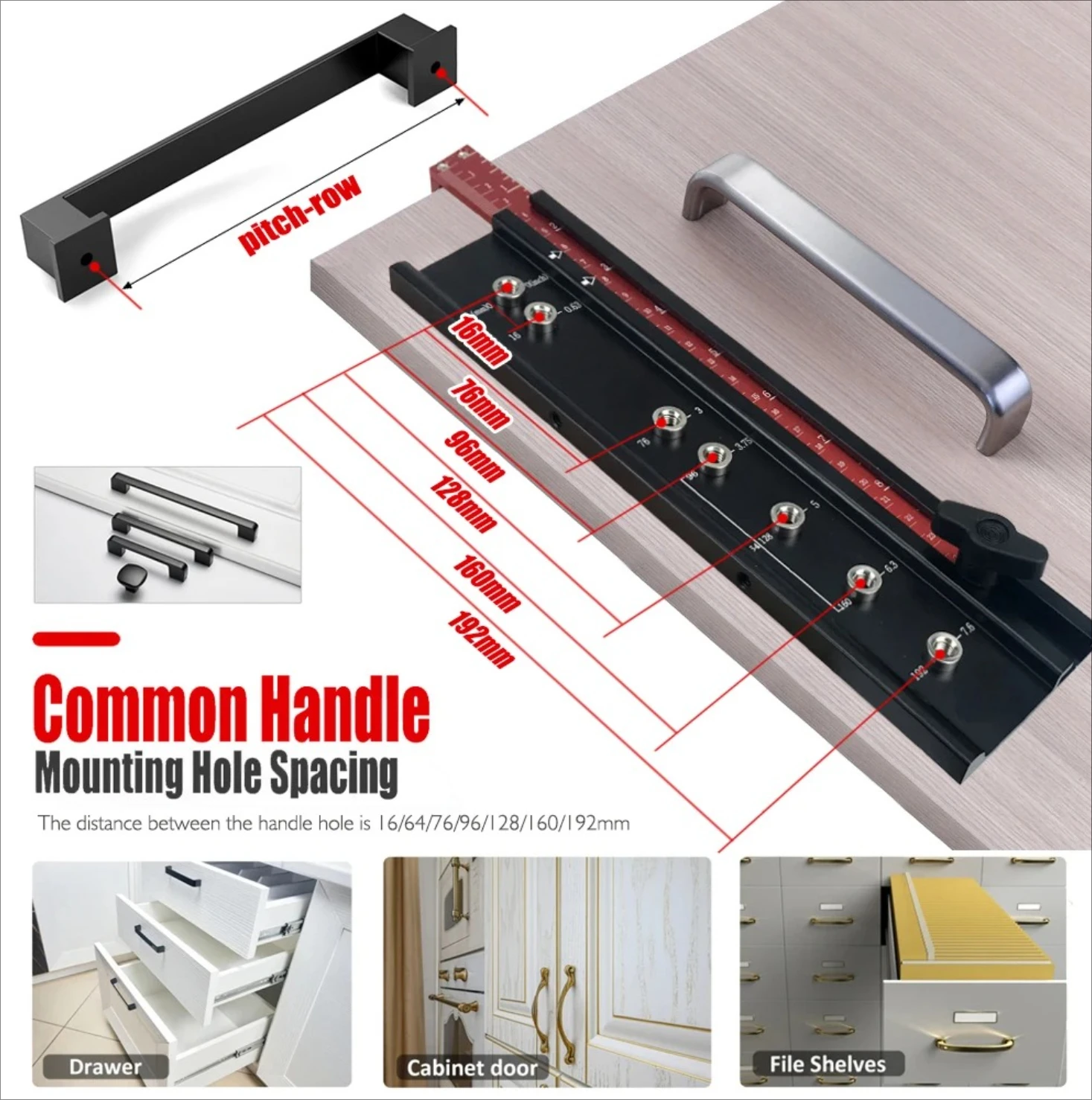 Cabinet Handle Punch Locator, Drill Guide Jig for Precise Hole Positioning, Woodworking Template Tool for Drawer Pulls