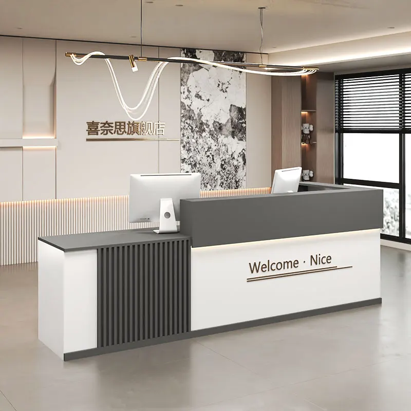 Banco reception macchina Banco reception industriale completo esecutivo bianco Infodesk Mostrador De Tienda Mobili reception