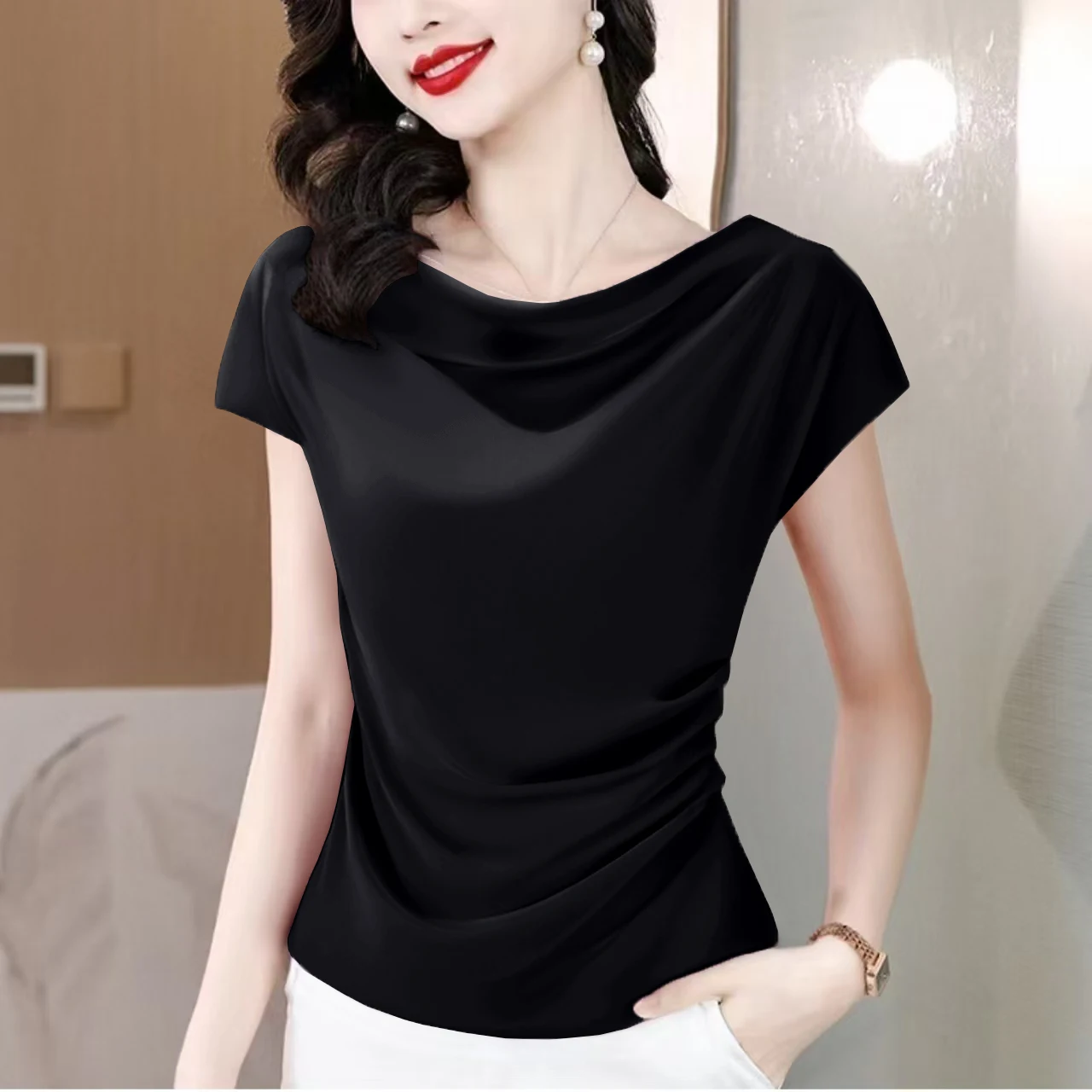 

Faionable утягивающая футболка из ледяного шелка ort Sve, женская летняя тонкая футболка большого размера, элитный европейский топ без рукавов, прямой крой