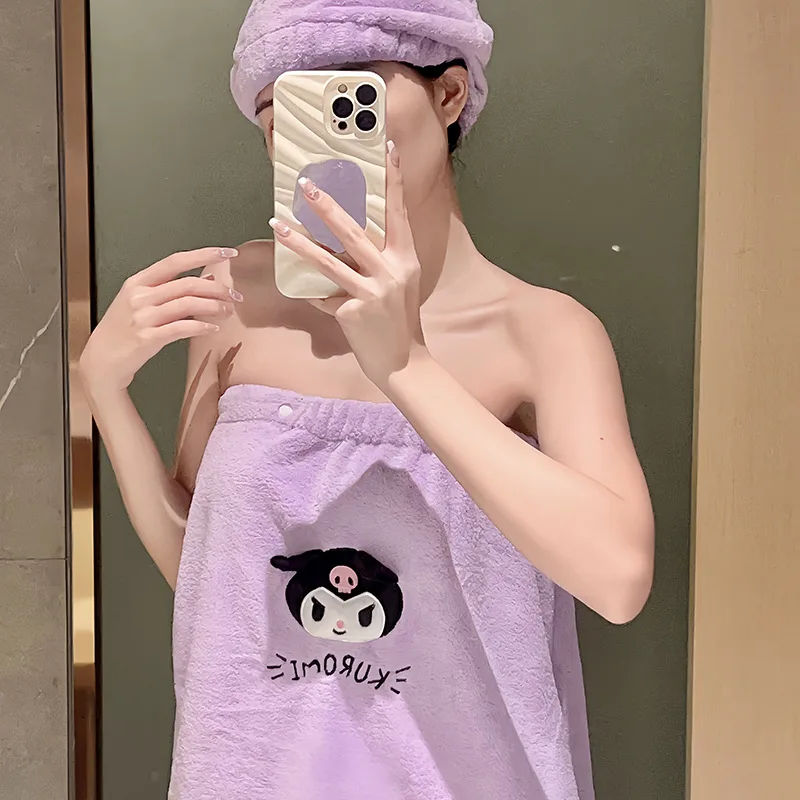 Sanrio New Clow M Bath Skirt Cute Cartoon Female Comfortable Sexy Coral Fleece Water-Absorbing Quick-Drying Home Bathrobe