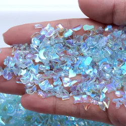 100 adet buz temizle mavi Mix tırnak Rhinestones 3D düz geri özel şekil tırnak dekorasyon düzensiz kristal taşlar tırnak aksesuarları