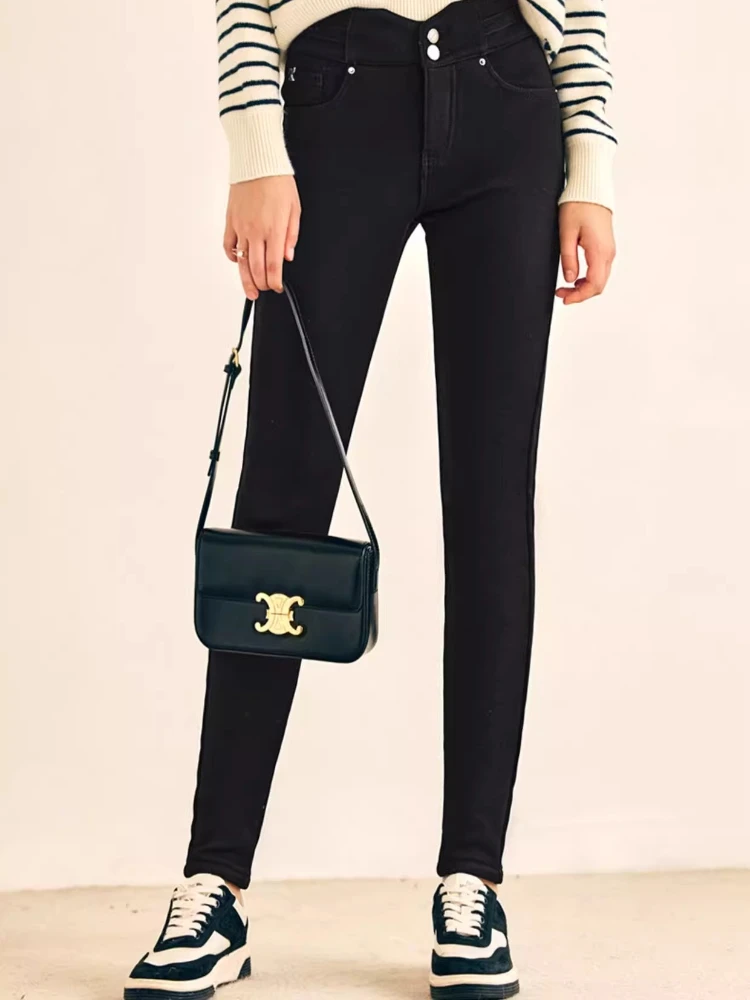 

OLrain Fleece Lined Skinny Jeans for Women 2025 Winter New High Waist Cozy Warmth Pants Casual Office Lady Trousers O22DK63806